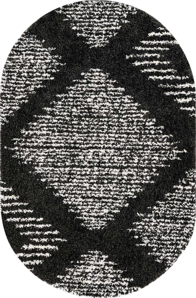 Black and White 5' 3 x 8' Serenity Shag Oval Area Rug Thick Soft Touch Fluffy & Plush Shaggy Pile Carpet for Living Rooms, Kitchen, Bedrooms, Office, Dorms for Sale at Rug Engine