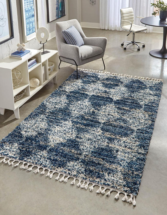 Blue 5' 3 x 8' Serenity Shag Rectangle Area Rug Thick Soft Touch Fluffy & Plush Shaggy Pile Carpet for Living Rooms, Kitchen, Bedrooms, Office, Dorms for Sale at Rug Engine