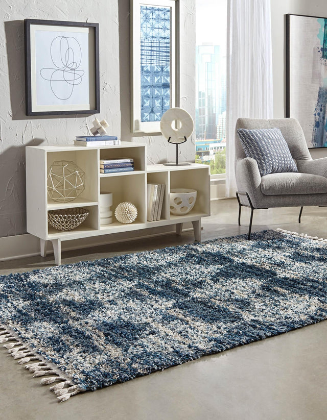 Blue 9' x 12' Serenity Shag Rectangle Area Rug Thick Soft Touch Fluffy & Plush Shaggy Pile Carpet for Living Rooms, Kitchen, Bedrooms, Office, Dorms for Sale at Rug Engine