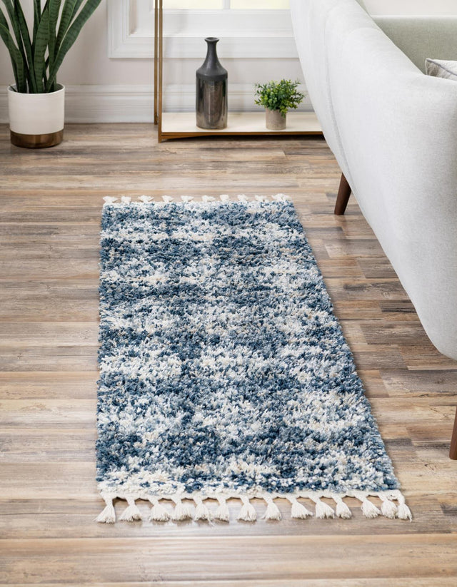 Blue 2' 7 x 12' Serenity Shag Runner Area Rug Thick Soft Touch Fluffy & Plush Shaggy Pile Carpet for Living Rooms, Kitchen, Bedrooms, Office, Dorms for Sale at Rug Engine