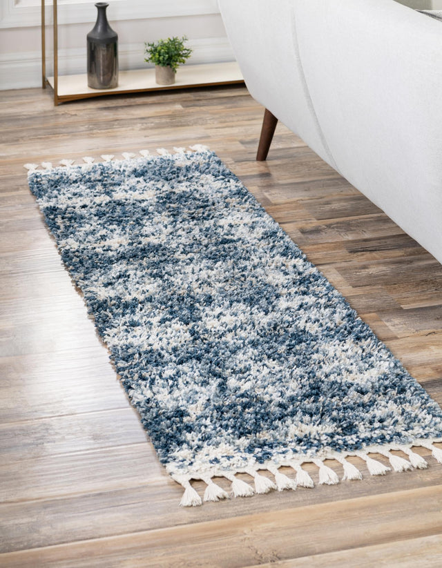Blue 2' 7 x 12' Serenity Shag Runner Area Rug Thick Soft Touch Fluffy & Plush Shaggy Pile Carpet for Living Rooms, Kitchen, Bedrooms, Office, Dorms for Sale at Rug Engine