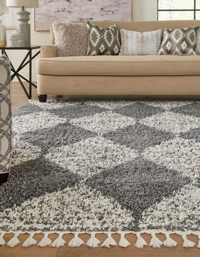 Gray 7' 10 x 7' 10 Serenity Shag Square Area Rug Thick Soft Touch Fluffy & Plush Shaggy Pile Carpet for Living Rooms, Kitchen, Bedrooms, Office, Dorms for Sale at Rug Engine