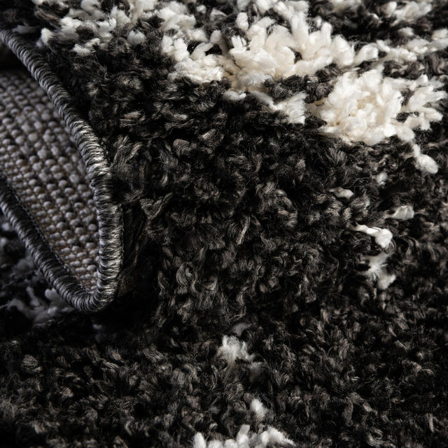 Black and White 7' x 7' Serenity Shag Round Area Rug Thick Soft Touch Fluffy & Plush Shaggy Pile Carpet for Living Rooms, Kitchen, Bedrooms, Office, Dorms for Sale at Rug Engine