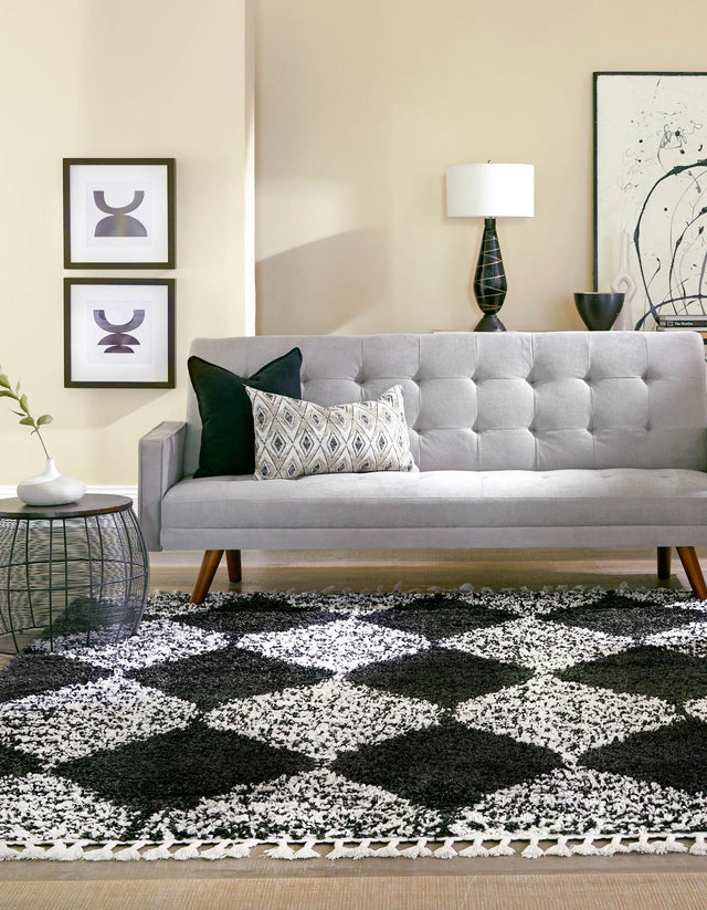 Black and White 7' 10 x 7' 10 Serenity Shag Square Area Rug Thick Soft Touch Fluffy & Plush Shaggy Pile Carpet for Living Rooms, Kitchen, Bedrooms, Office, Dorms for Sale at Rug Engine