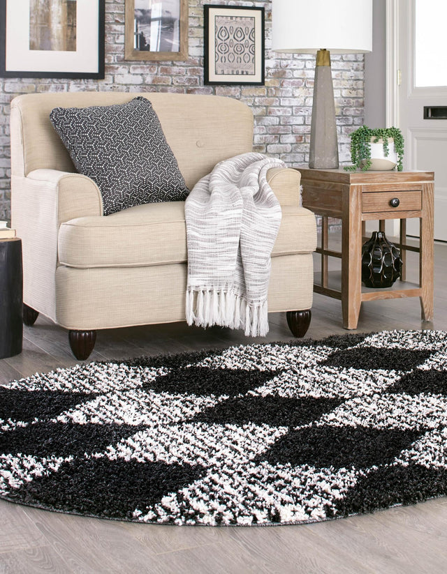 Black and White 7' 10 x 10' Serenity Shag Oval Area Rug Thick Soft Touch Fluffy & Plush Shaggy Pile Carpet for Living Rooms, Kitchen, Bedrooms, Office, Dorms for Sale at Rug Engine