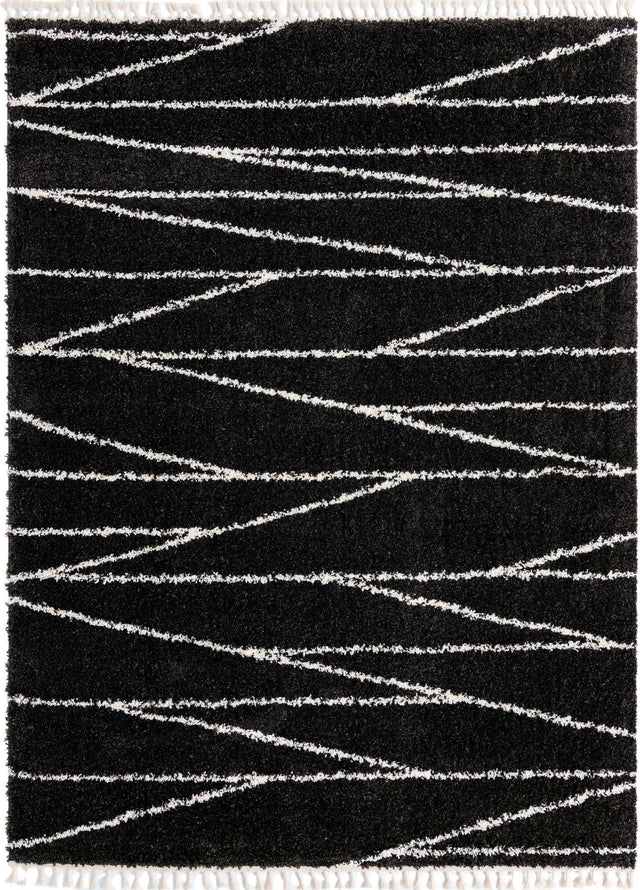 Black and White 9' x 12' Serenity Shag Rectangle Area Rug Thick Soft Touch Fluffy & Plush Shaggy Pile Carpet for Living Rooms, Kitchen, Bedrooms, Office, Dorms for Sale at Rug Engine