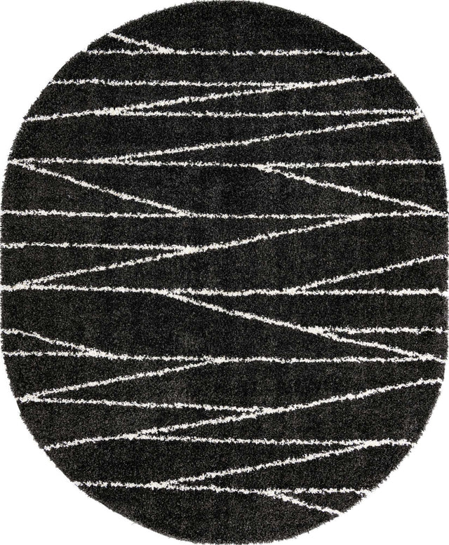 Black and White 7' 10 x 10' Serenity Shag Oval Area Rug Thick Soft Touch Fluffy & Plush Shaggy Pile Carpet for Living Rooms, Kitchen, Bedrooms, Office, Dorms for Sale at Rug Engine