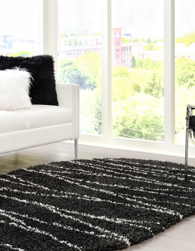 Black and White 5' 3 x 8' Serenity Shag Oval Area Rug Thick Soft Touch Fluffy & Plush Shaggy Pile Carpet for Living Rooms, Kitchen, Bedrooms, Office, Dorms for Sale at Rug Engine