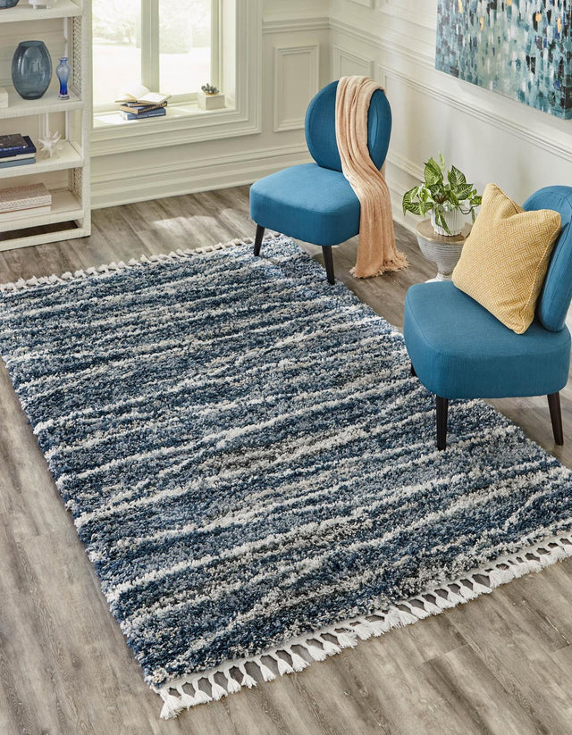 Blue 4' x 6' Serenity Shag Rectangle Area Rug Thick Soft Touch Fluffy & Plush Shaggy Pile Carpet for Living Rooms, Kitchen, Bedrooms, Office, Dorms for Sale at Rug Engine