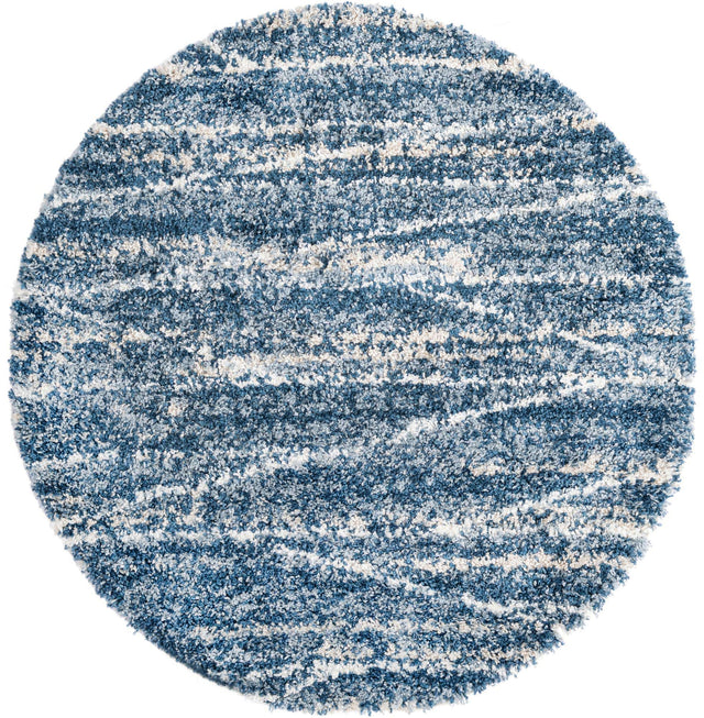 Blue 5' 3 x 5' 3 Serenity Shag Round Area Rug Thick Soft Touch Fluffy & Plush Shaggy Pile Carpet for Living Rooms, Kitchen, Bedrooms, Office, Dorms for Sale at Rug Engine