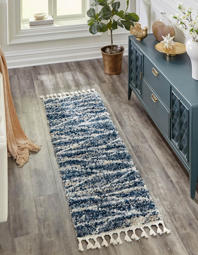 Blue 2' 7 x 12' Serenity Shag Runner Area Rug Thick Soft Touch Fluffy & Plush Shaggy Pile Carpet for Living Rooms, Kitchen, Bedrooms, Office, Dorms for Sale at Rug Engine