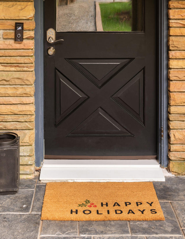 Seasonal Festive Natural 1' 6 x 2' 6 Doormat Entryway Porch Patio Deck Outdoor Area Rug 100% Coir With Vinyl Backing Carpet Mat for Outside Entryways for Sale at Rug Engine