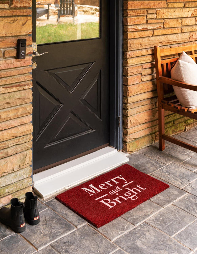 Seasonal Festive Dark Red 1' 6 x 2' 6 Doormat Entryway Porch Patio Deck Outdoor Area Rug 100% Coir With Vinyl Backing Carpet Mat for Outside Entryways for Sale at Rug Engine