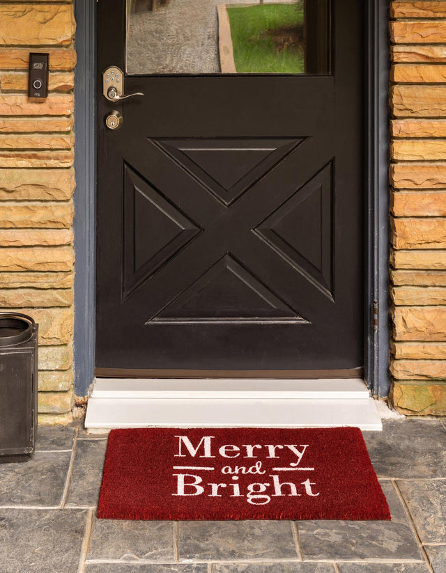 Seasonal Festive Dark Red 1' 6 x 2' 6 Doormat Entryway Porch Patio Deck Outdoor Area Rug 100% Coir With Vinyl Backing Carpet Mat for Outside Entryways for Sale at Rug Engine