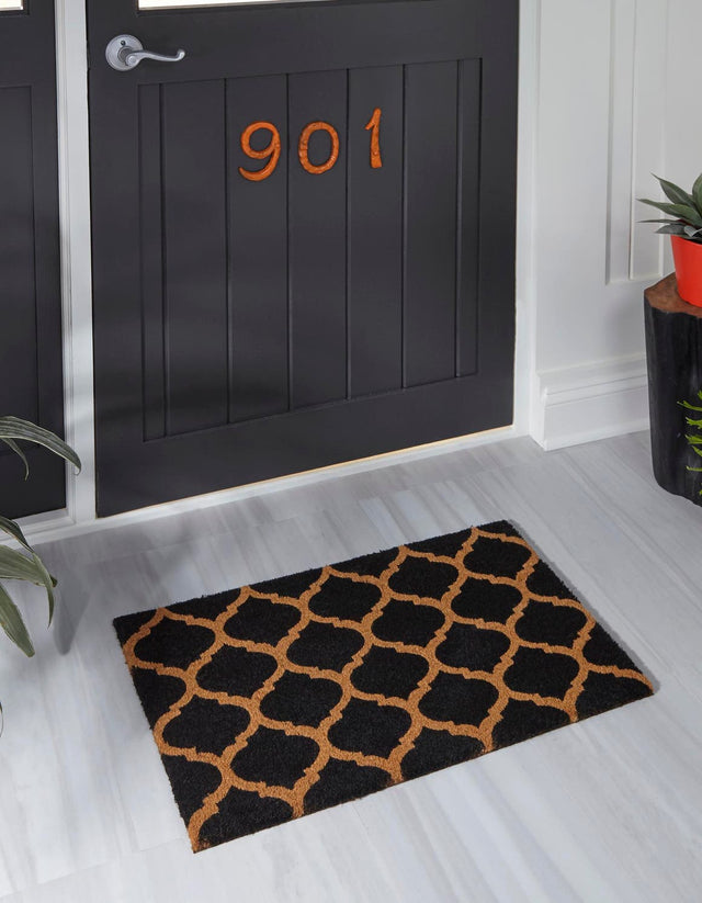 Black 1' 6 x 2' 6 Doormat Entryway Porch Patio Deck Outdoor Area Rug 100% Coir With Vinyl Backing Carpet Mat for Outside Entryways for Sale at Rug Engine