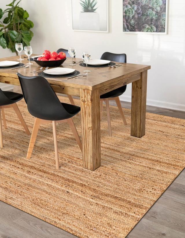 Natural 6' 1 x 9' Braided Jute Luxe Rectangle Area Rug 100% Jute Hand Braided Luxury Natural Eco-Friendly Boho Style Carpet for Living Rooms Dining Office Space Dorms for Sale at Rug Engine