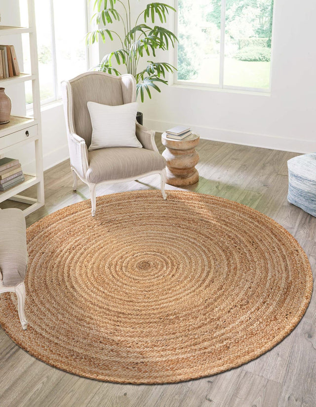Natural 5' 1 x 5' 1 Braided Jute Luxe Round Area Rug 100% Jute Hand Braided Luxury Natural Eco-Friendly Boho Style Carpet for Living Rooms Dining Office Space Dorms for Sale at Rug Engine