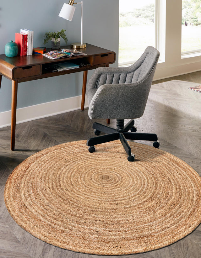 Natural 10' 2 x 10' 2 Braided Jute Luxe Round Area Rug 100% Jute Hand Braided Luxury Natural Eco-Friendly Boho Style Carpet for Living Rooms Dining Office Space Dorms for Sale at Rug Engine