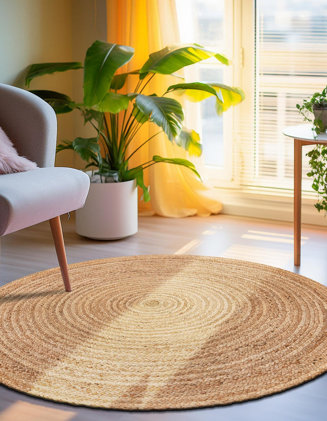Natural 12' 4 x 12' 4 Braided Jute Luxe Round Area Rug 100% Jute Hand Braided Luxury Natural Eco-Friendly Boho Style Carpet for Living Rooms Dining Office Space Dorms for Sale at Rug Engine