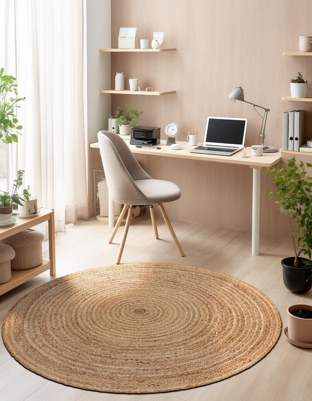 Natural 12' 4 x 12' 4 Braided Jute Luxe Round Area Rug 100% Jute Hand Braided Luxury Natural Eco-Friendly Boho Style Carpet for Living Rooms Dining Office Space Dorms for Sale at Rug Engine