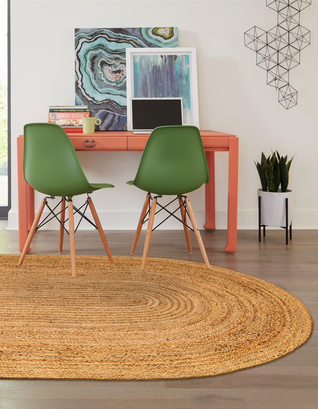 Natural 4' 1 x 6' 1 Braided Jute Luxe Oval Area Rug 100% Jute Hand Braided Luxury Natural Eco-Friendly Boho Style Carpet for Living Rooms Dining Office Space Dorms for Sale at Rug Engine