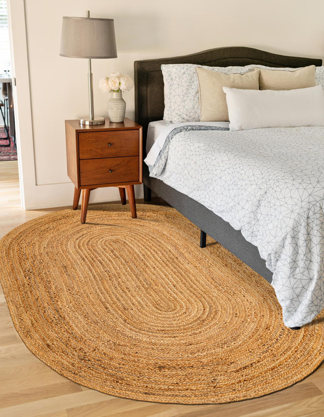 Natural 5' 1 x 8' Braided Jute Luxe Oval Area Rug 100% Jute Hand Braided Luxury Natural Eco-Friendly Boho Style Carpet for Living Rooms Dining Office Space Dorms for Sale at Rug Engine