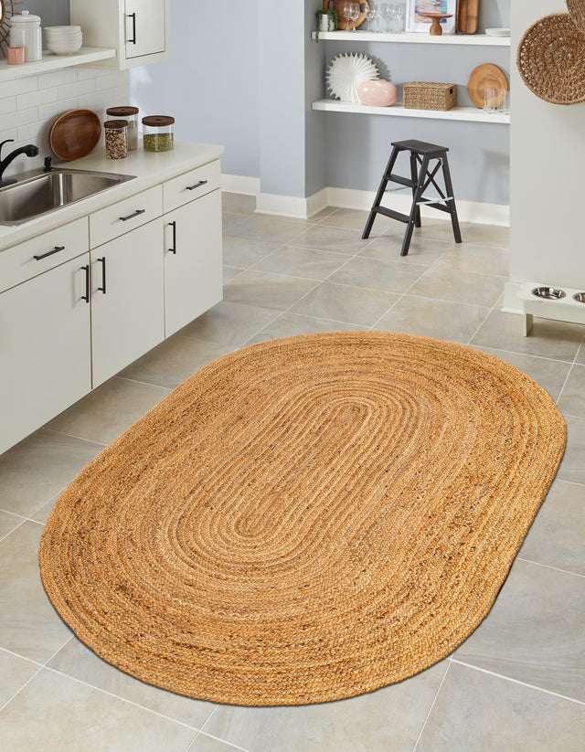 Natural 4' 1 x 6' 1 Braided Jute Luxe Oval Area Rug 100% Jute Hand Braided Luxury Natural Eco-Friendly Boho Style Carpet for Living Rooms Dining Office Space Dorms for Sale at Rug Engine