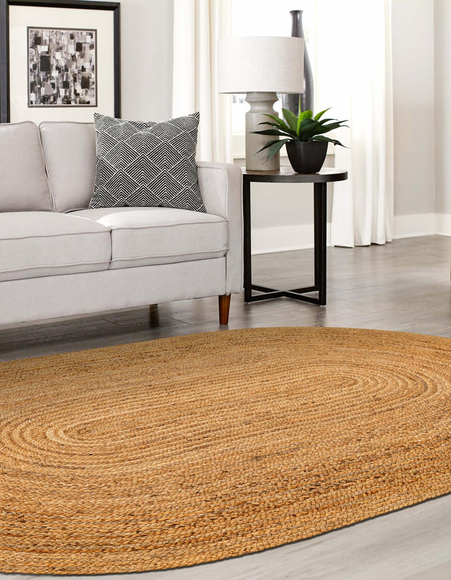 Natural 4' 1 x 6' 1 Braided Jute Luxe Oval Area Rug 100% Jute Hand Braided Luxury Natural Eco-Friendly Boho Style Carpet for Living Rooms Dining Office Space Dorms for Sale at Rug Engine