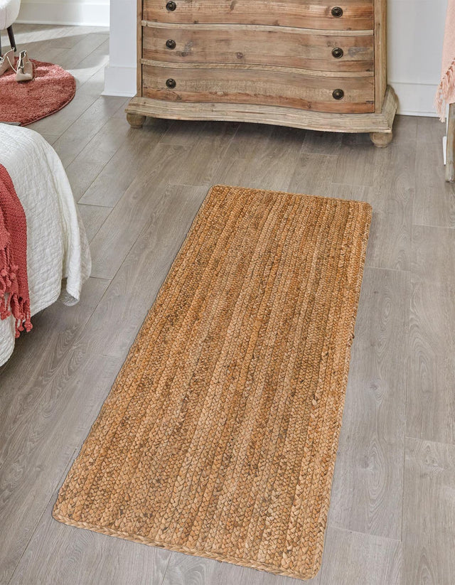 Natural 2' 6 x 6' Braided Jute Luxe Runner Area Rug 100% Jute Hand Braided Luxury Natural Eco-Friendly Boho Style Carpet for Living Rooms Dining Office Space Dorms for Sale at Rug Engine