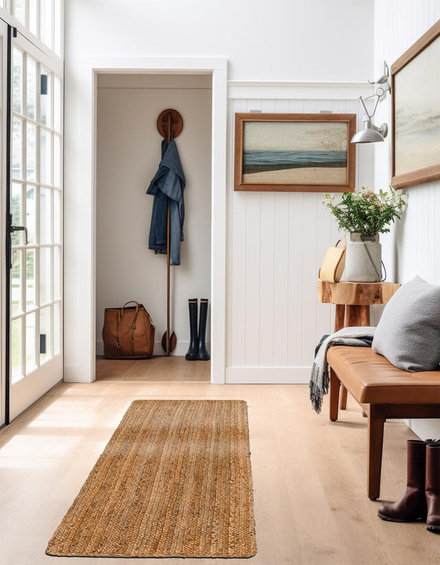 Natural 2' 2 x 6' 1 Braided Jute Luxe Runner Area Rug 100% Jute Hand Braided Luxury Natural Eco-Friendly Boho Style Carpet for Living Rooms Dining Office Space Dorms for Sale at Rug Engine