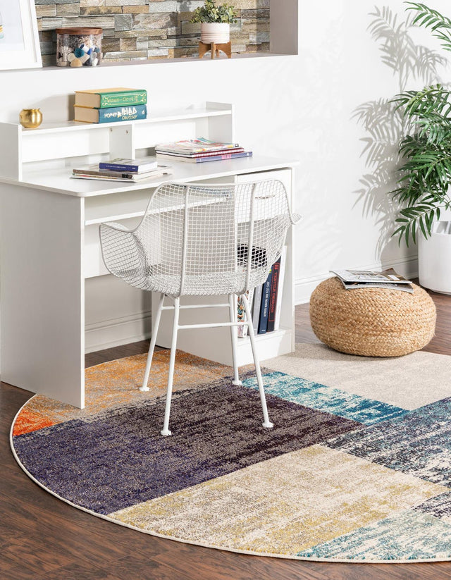Multicolor 7' x 7' Vivid Round Area Rug Colorful Modern Unique Indoor Easy Clean Durable Carpet Mat for Home Interior Design & Decor for Sale at Rug Engine