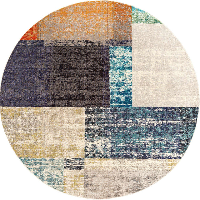 Multicolor 7' x 7' Vivid Round Area Rug Colorful Modern Unique Indoor Easy Clean Durable Carpet Mat for Home Interior Design & Decor for Sale at Rug Engine