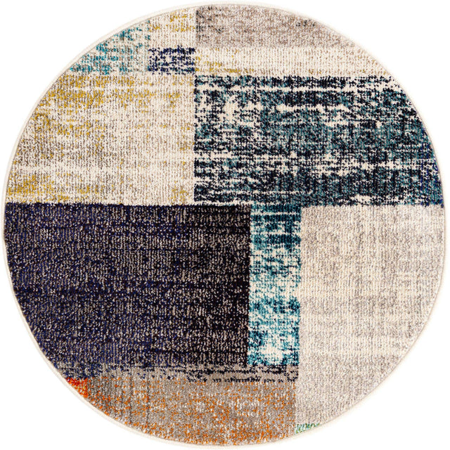 Multicolor 3' 3 x 3' 3 Vivid Round Area Rug Colorful Modern Unique Indoor Easy Clean Durable Carpet Mat for Home Interior Design & Decor for Sale at Rug Engine
