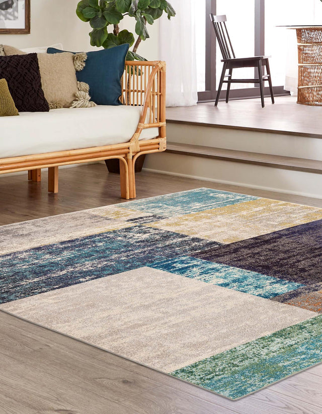 Multicolor 7' 10 x 7' 10 Vivid Square Area Rug Colorful Modern Unique Indoor Easy Clean Durable Carpet Mat for Home Interior Design & Decor for Sale at Rug Engine