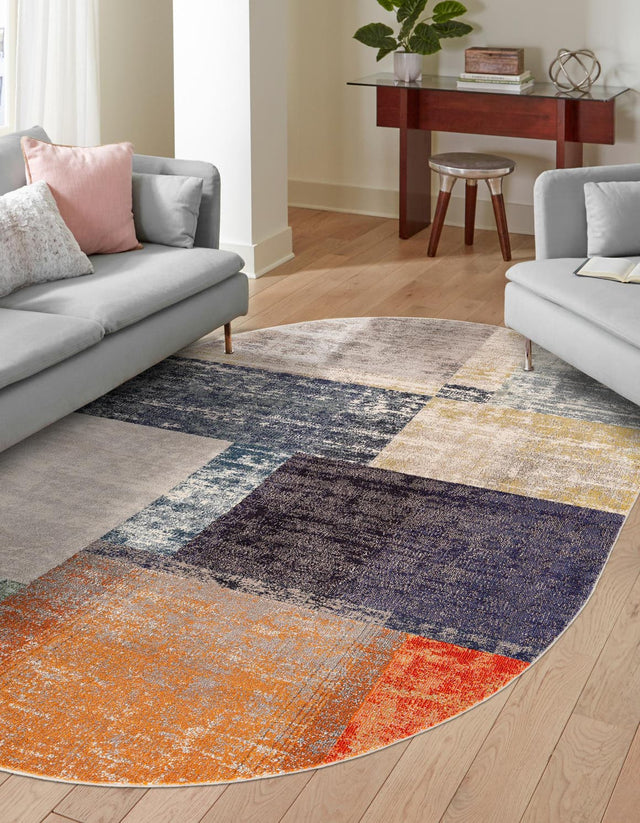 Multicolor 7' 10 x 10' Vivid Oval Area Rug Colorful Modern Unique Indoor Easy Clean Durable Carpet Mat for Home Interior Design & Decor for Sale at Rug Engine
