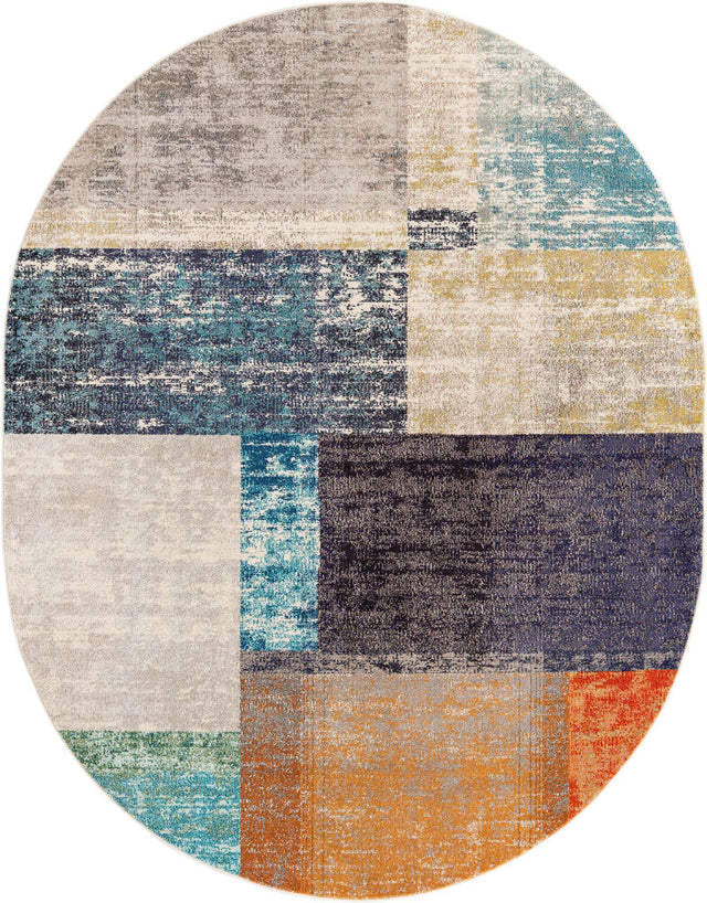 Multicolor 7' 10 x 10' Vivid Oval Area Rug Colorful Modern Unique Indoor Easy Clean Durable Carpet Mat for Home Interior Design & Decor for Sale at Rug Engine