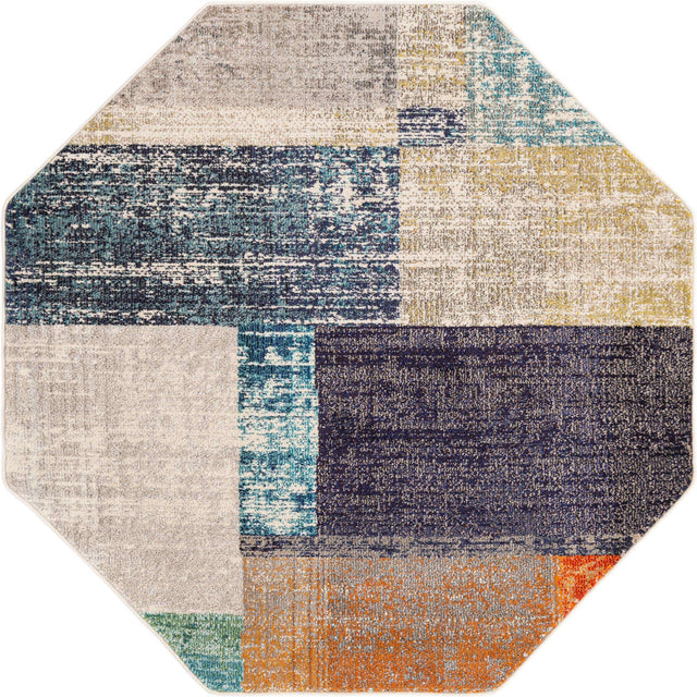 Multicolor 5' 3 x 5' 3 Vivid Octagon Area Rug Colorful Modern Unique Indoor Easy Clean Durable Carpet Mat for Home Interior Design & Decor for Sale at Rug Engine