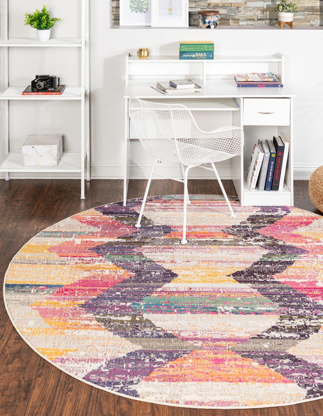 Multicolor 3' 3 x 3' 3 Vivid Round Area Rug Colorful Modern Unique Indoor Easy Clean Durable Carpet Mat for Home Interior Design & Decor for Sale at Rug Engine