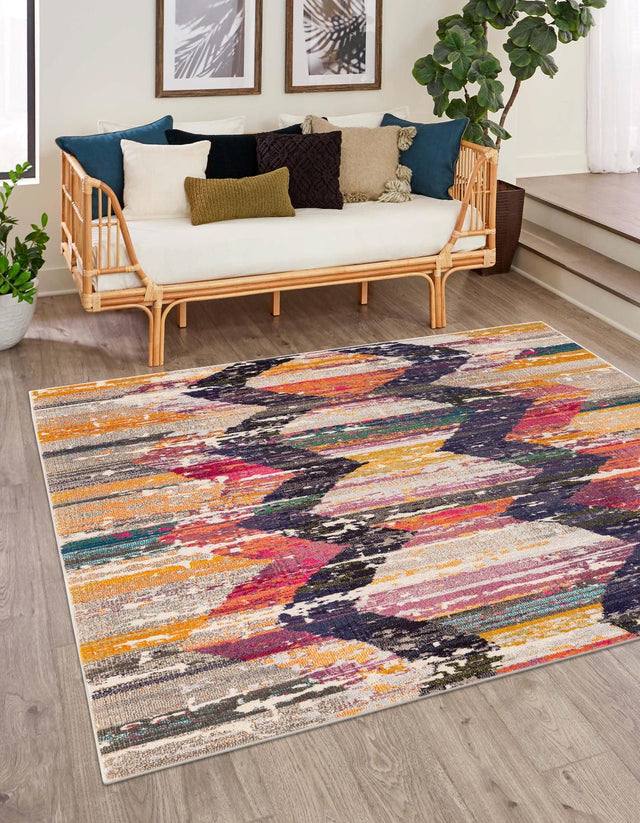 Multicolor 7' 10 x 7' 10 Vivid Square Area Rug Colorful Modern Unique Indoor Easy Clean Durable Carpet Mat for Home Interior Design & Decor for Sale at Rug Engine