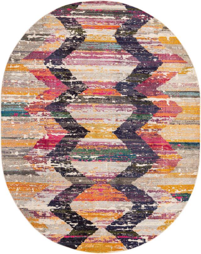 Multicolor 7' 10 x 10' Vivid Oval Area Rug Colorful Modern Unique Indoor Easy Clean Durable Carpet Mat for Home Interior Design & Decor for Sale at Rug Engine