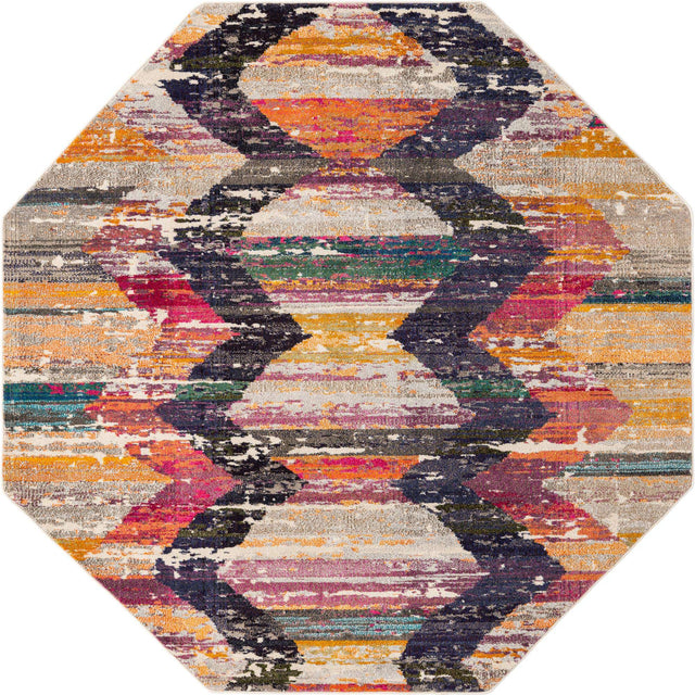 Multicolor 7' 10 x 7' 10 Vivid Octagon Area Rug Colorful Modern Unique Indoor Easy Clean Durable Carpet Mat for Home Interior Design & Decor for Sale at Rug Engine