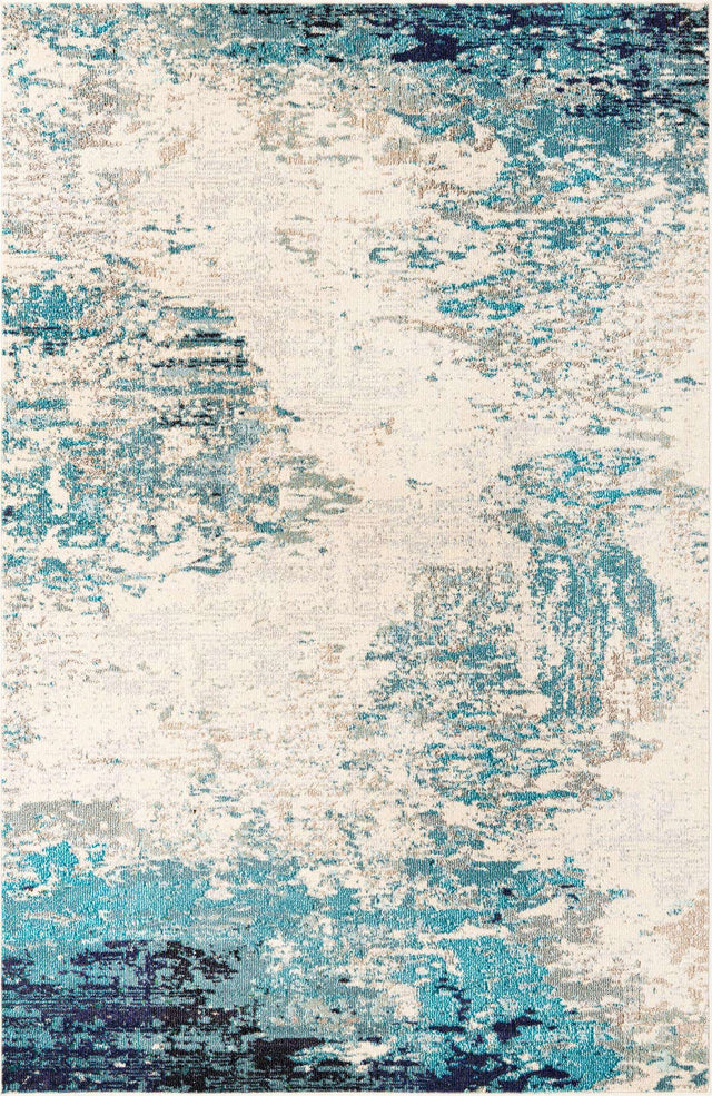 Blue 6' x 9' Vivid Rectangle Area Rug Colorful Modern Unique Indoor Easy Clean Durable Carpet Mat for Home Interior Design & Decor for Sale at Rug Engine