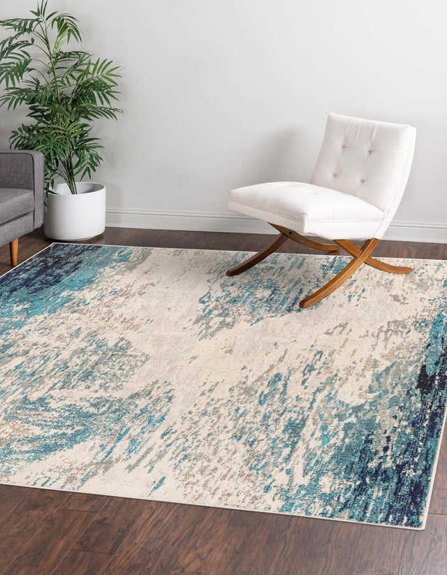 Blue 9' 10 x 9' 10 Vivid Square Area Rug Colorful Modern Unique Indoor Easy Clean Durable Carpet Mat for Home Interior Design & Decor for Sale at Rug Engine
