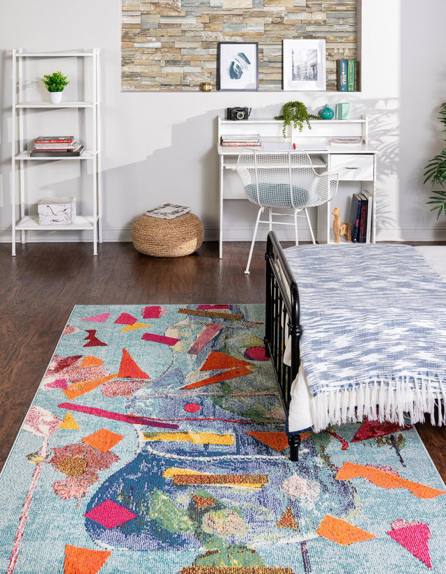 Aqua 6' x 9' Vivid Rectangle Area Rug Colorful Modern Unique Indoor Easy Clean Durable Carpet Mat for Home Interior Design & Decor for Sale at Rug Engine