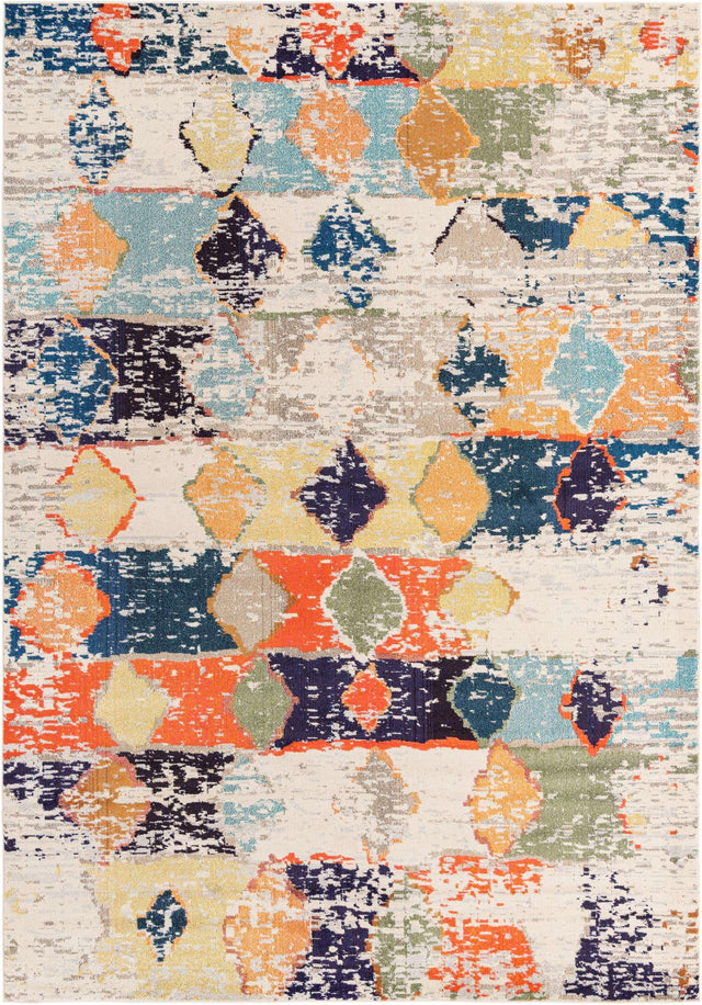 Ivory 9' 10 x 14' Vivid Rectangle Area Rug Colorful Modern Unique Indoor Easy Clean Durable Carpet Mat for Home Interior Design & Decor for Sale at Rug Engine