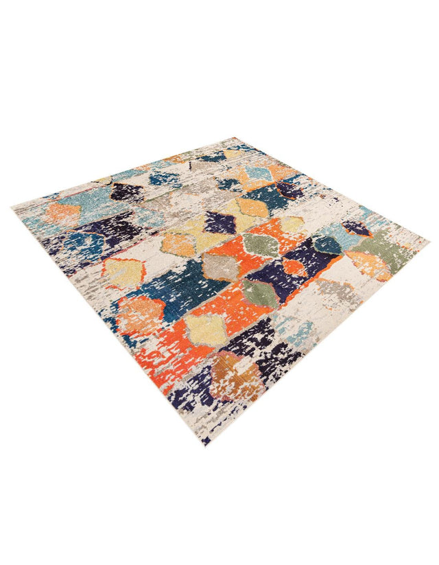 Ivory 9' 10 x 9' 10 Vivid Square Area Rug Colorful Modern Unique Indoor Easy Clean Durable Carpet Mat for Home Interior Design & Decor for Sale at Rug Engine