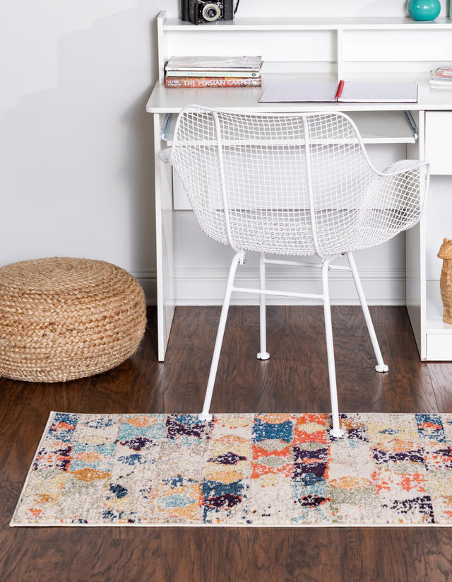 Ivory 2' 7 x 12' Vivid Runner Area Rug Colorful Modern Unique Indoor Easy Clean Durable Carpet Mat for Home Interior Design & Decor for Sale at Rug Engine