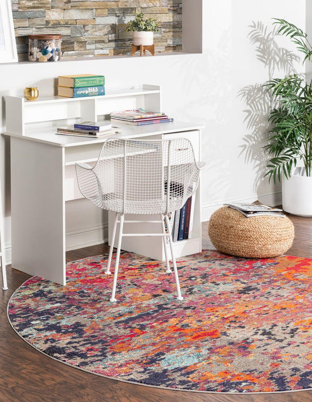Multicolor 7' x 7' Vivid Round Area Rug Colorful Modern Unique Indoor Easy Clean Durable Carpet Mat for Home Interior Design & Decor for Sale at Rug Engine