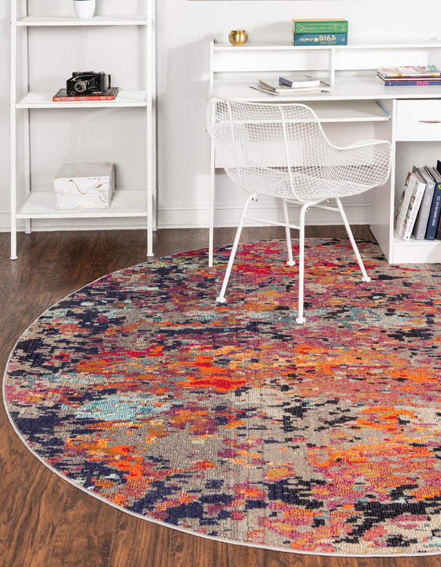 Multicolor 7' x 7' Vivid Round Area Rug Colorful Modern Unique Indoor Easy Clean Durable Carpet Mat for Home Interior Design & Decor for Sale at Rug Engine