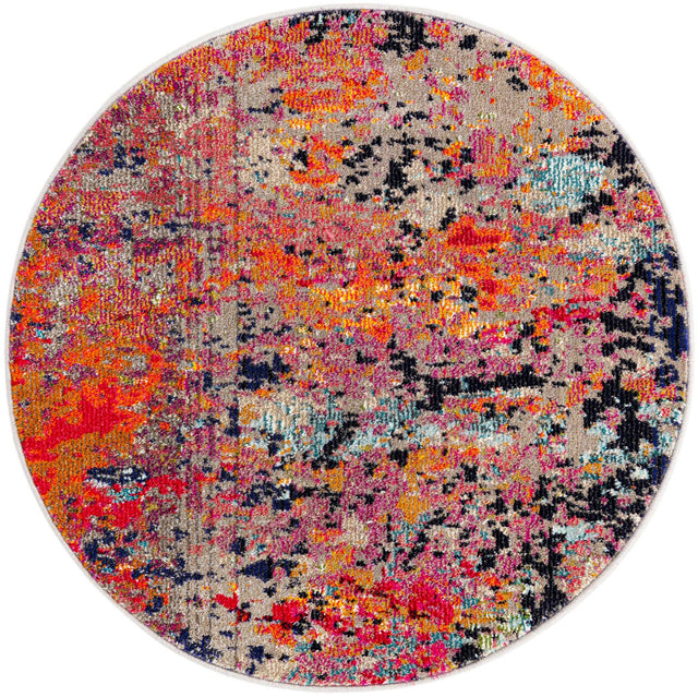 Multicolor 3' 3 x 3' 3 Vivid Round Area Rug Colorful Modern Unique Indoor Easy Clean Durable Carpet Mat for Home Interior Design & Decor for Sale at Rug Engine